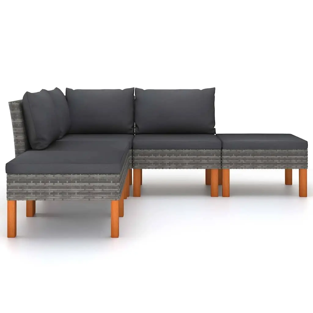Outdoor Furniture Set 5 Piece Grey Poly Rattan Sofa with Thick Cushions