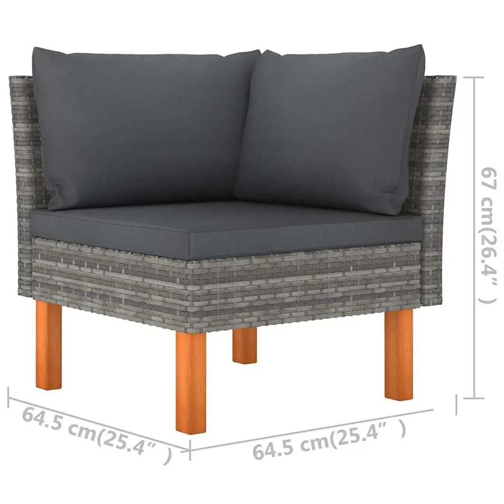 5 Piece Outdoor Lounge Set with Cushions Grey Poly Rattan Steel Frame and Eucalyptus Wood Legs
