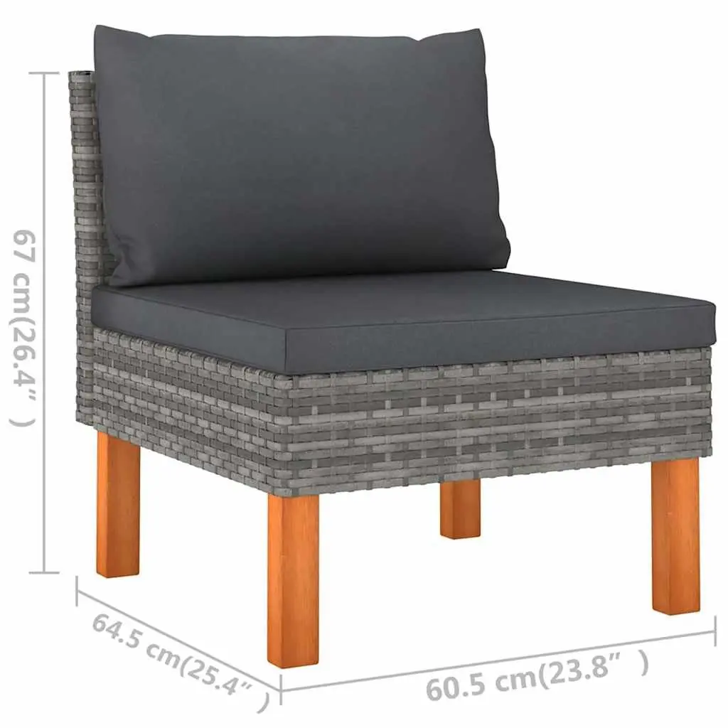 5 Piece Outdoor Lounge Set with Cushions Grey Poly Rattan Steel Frame and Eucalyptus Wood Legs
