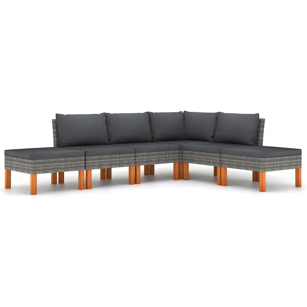 Garden Lounge Set 6 Piece Grey Poly Rattan Outdoor Furniture with Cushions