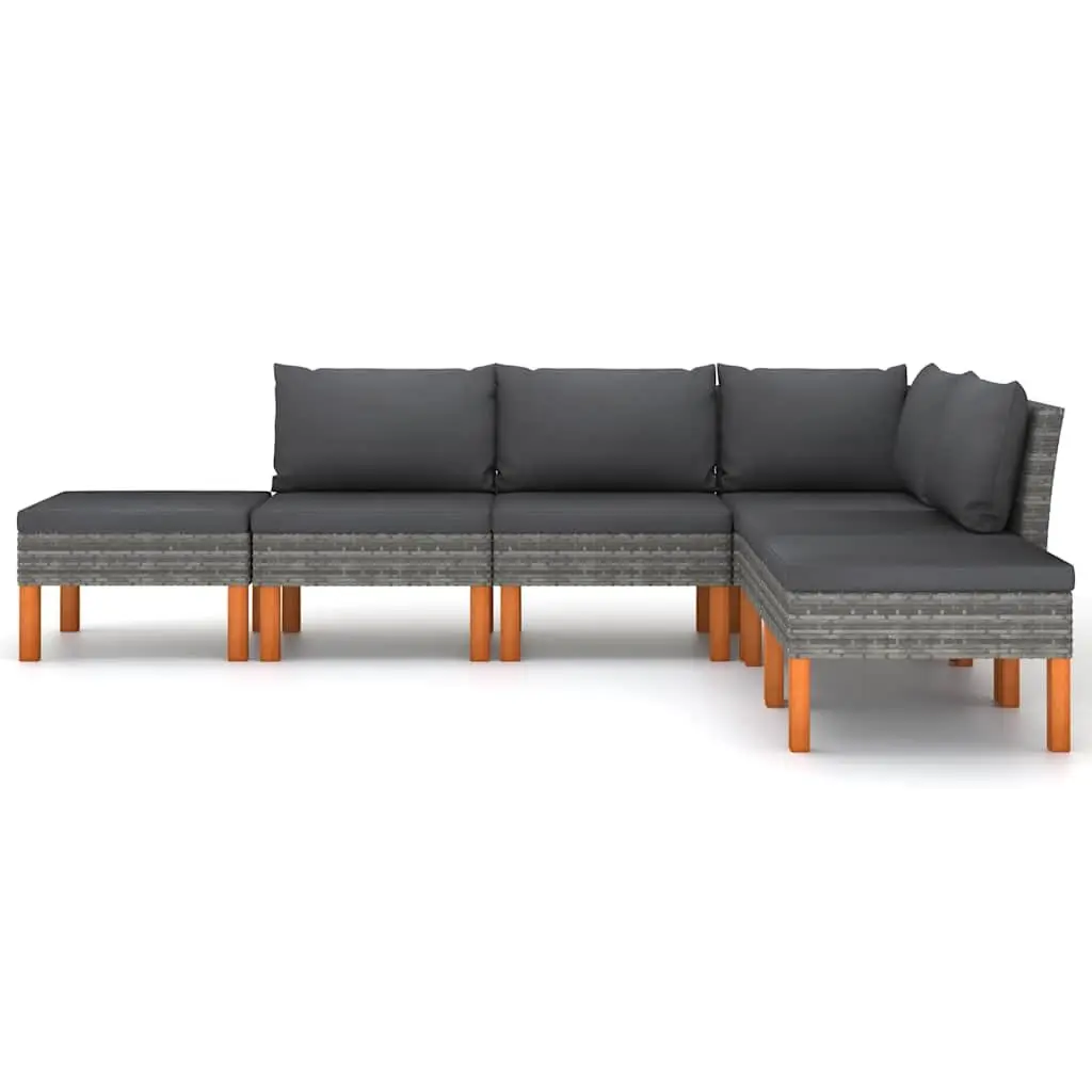 Garden Lounge Set 6 Piece Grey Poly Rattan Outdoor Furniture with Cushions