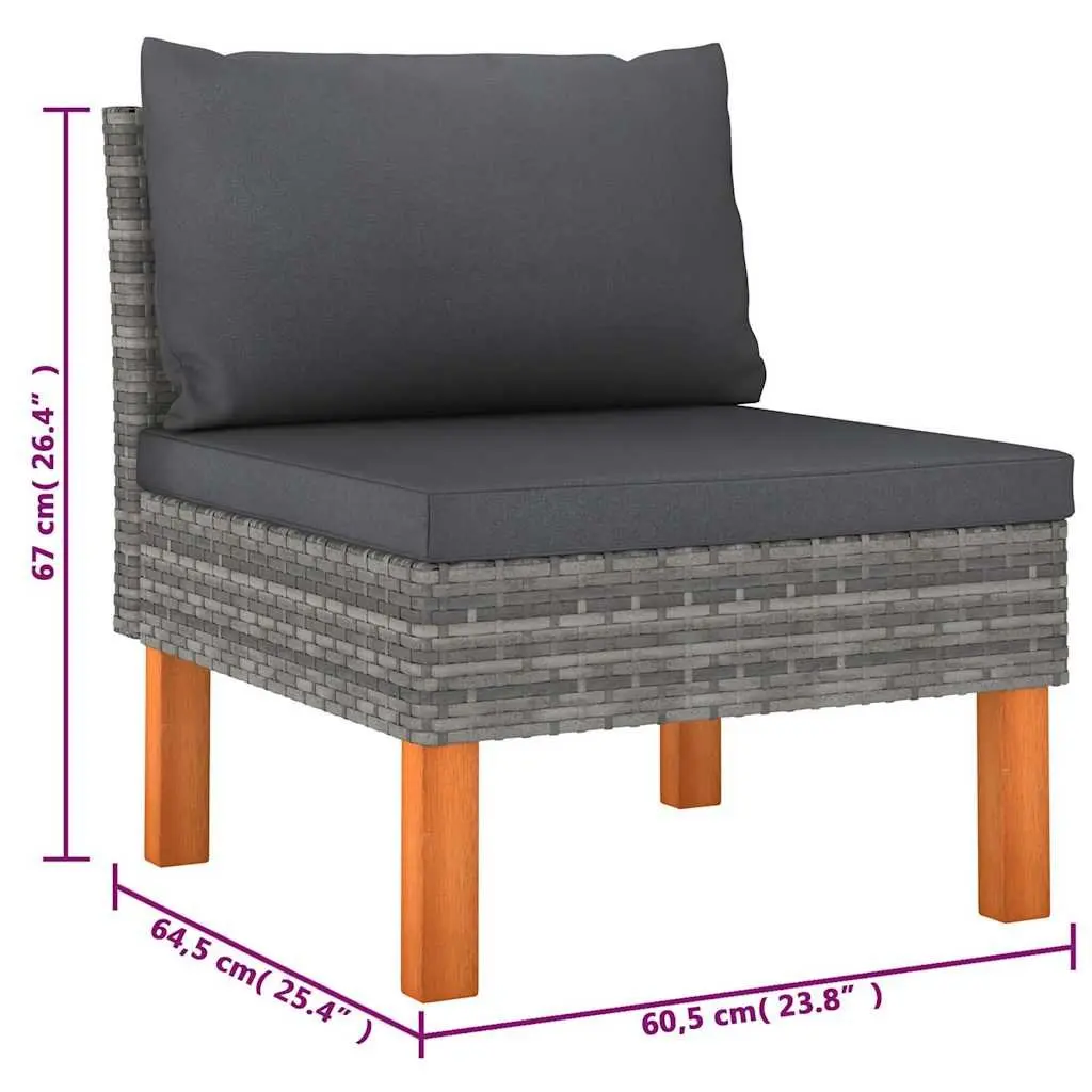 Garden Lounge Set 6 Piece Grey Poly Rattan Outdoor Furniture with Cushions