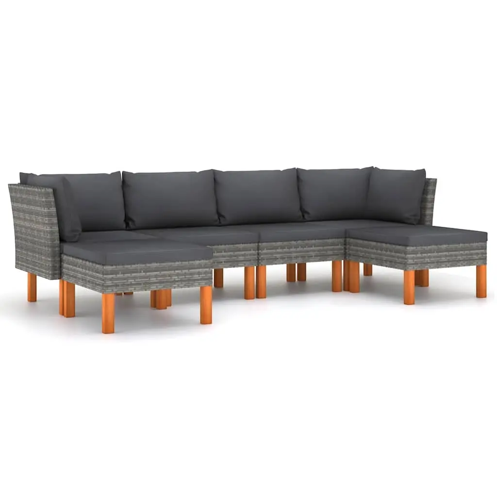 Outdoor Furniture Set Grey 6 Piece Lounge Sofa with Cushions Poly Rattan and Steel Frame