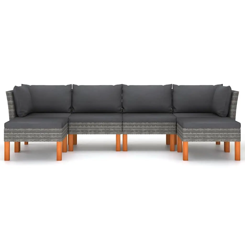 Outdoor Furniture Set Grey 6 Piece Lounge Sofa with Cushions Poly Rattan and Steel Frame