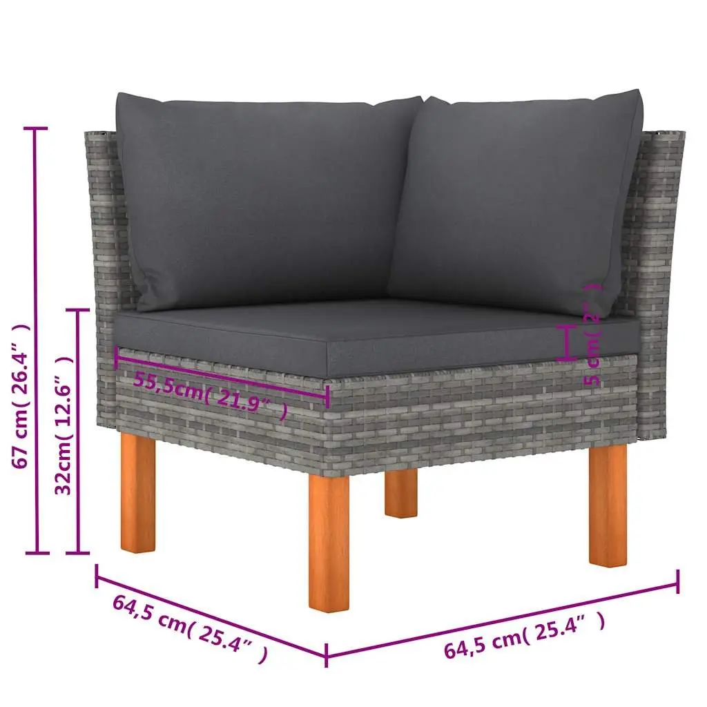 Outdoor Furniture Set Grey 6 Piece Lounge Sofa with Cushions Poly Rattan and Steel Frame