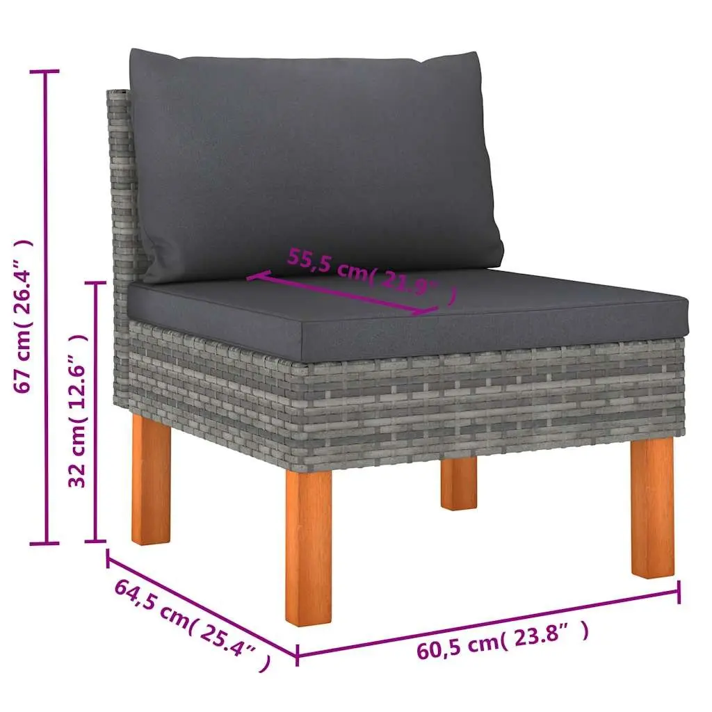 Outdoor Furniture Set Grey 6 Piece Lounge Sofa with Cushions Poly Rattan and Steel Frame