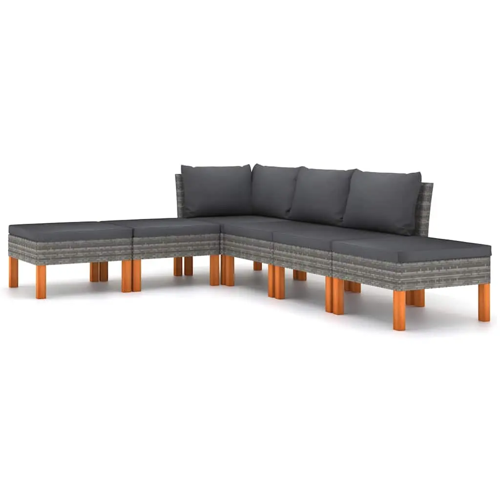 6 Piece Outdoor Lounge Set Garden Furniture Grey Cushions Poly Rattan Sofa