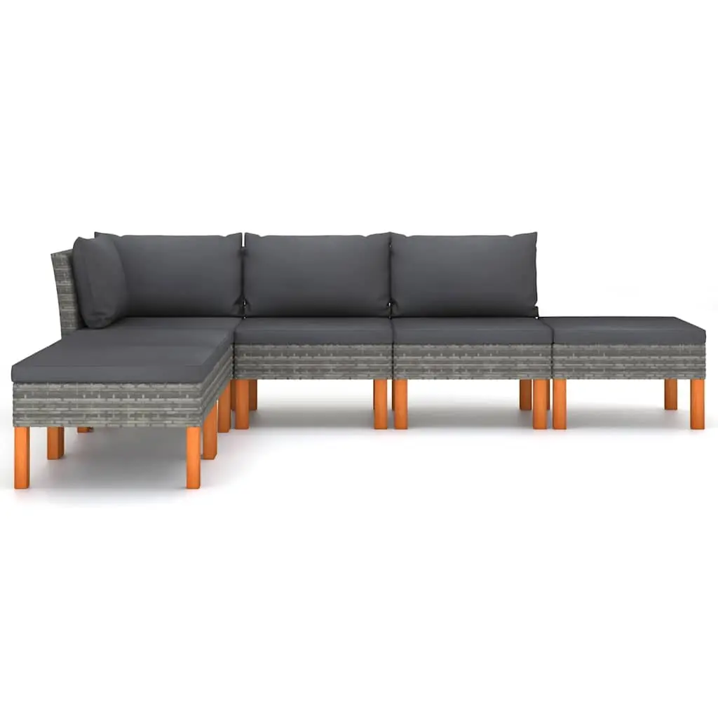6 Piece Outdoor Lounge Set Garden Furniture Grey Cushions Poly Rattan Sofa