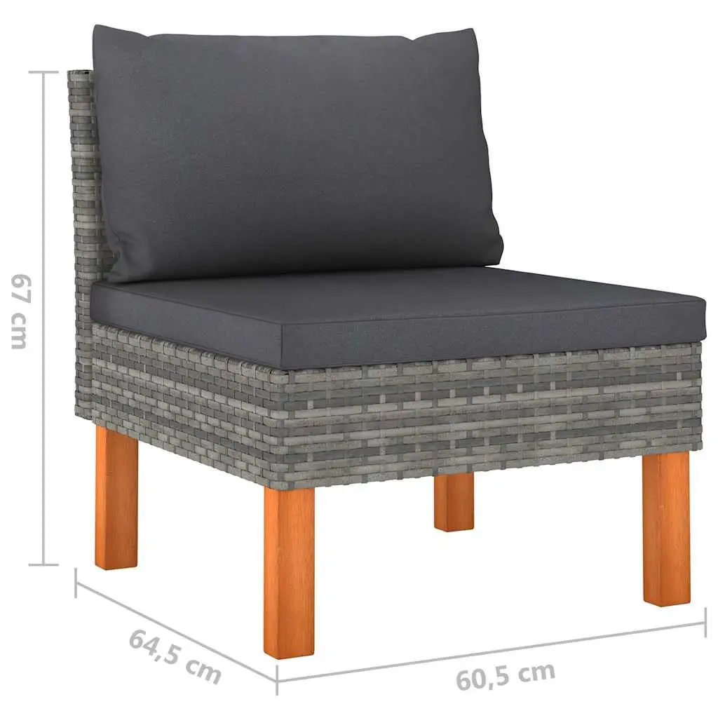 Outdoor Sofa Set 8 Piece Grey Rattan Garden Lounge with Cushions Powder-Coated Steel Frame and Eucalyptus Wood Legs