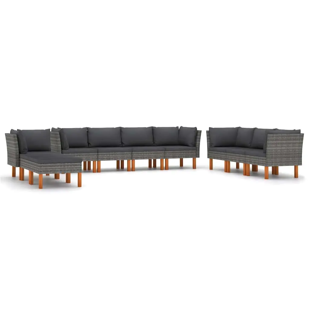 10 Piece Outdoor Garden Lounge Set Grey Rattan Sofa with Cushions