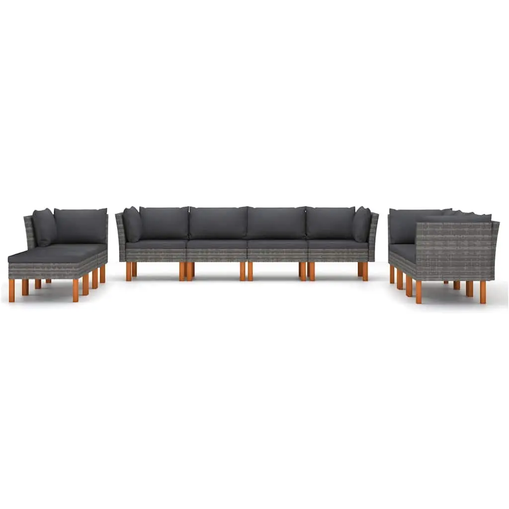 10 Piece Outdoor Garden Lounge Set Grey Rattan Sofa with Cushions