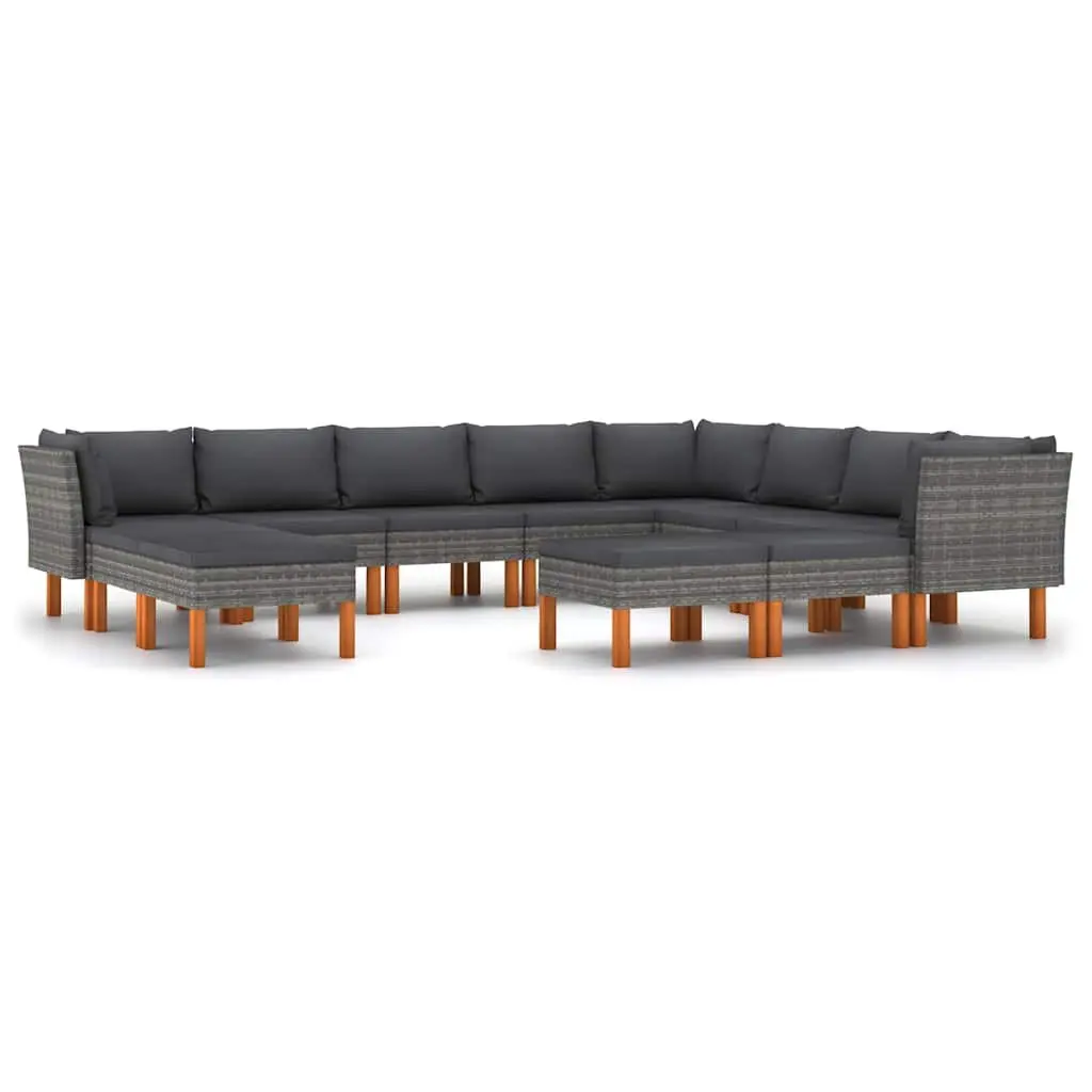 Garden Lounge Set 12 Piece Outdoor Furniture Poly Rattan Sofa with Cushions Grey