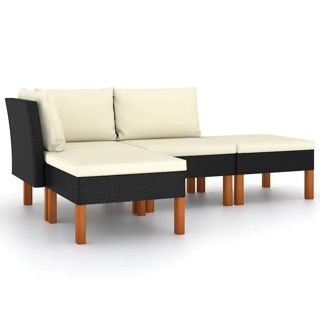 Garden Lounge Set 4 Piece Outdoor Sofa with Cushions Poly Rattan Black