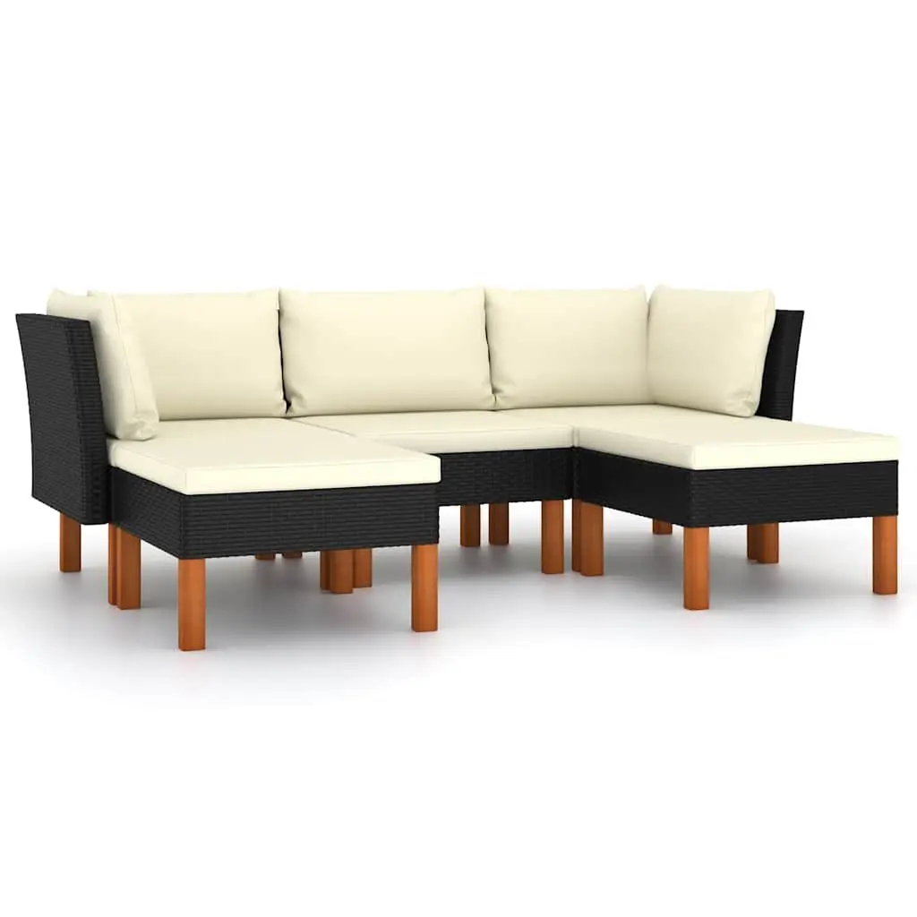Garden Lounge Set 5 Piece Outdoor Sofa PE Rattan Cushions Black Patio Furniture