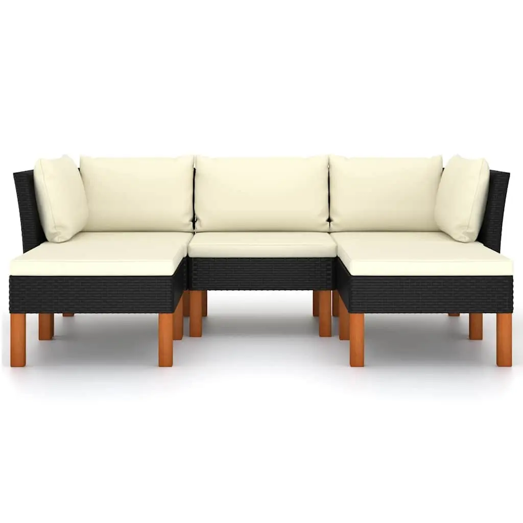 Garden Lounge Set 5 Piece Outdoor Sofa PE Rattan Cushions Black Patio Furniture