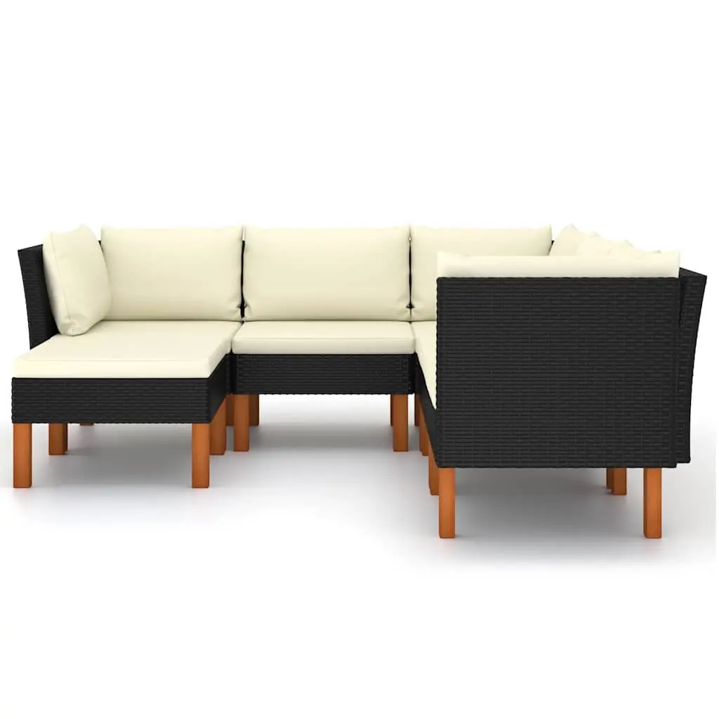 Garden Lounge Set 6 Piece Outdoor Furniture Poly Rattan Sofa with Cushions Black