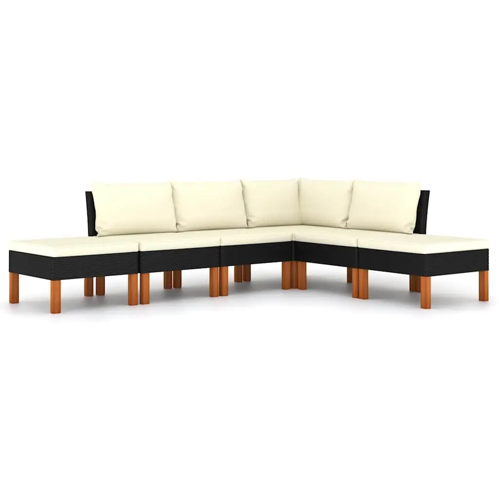 Garden Lounge Set 6 Piece Outdoor Sofa Rattan Furniture with Cushions Black