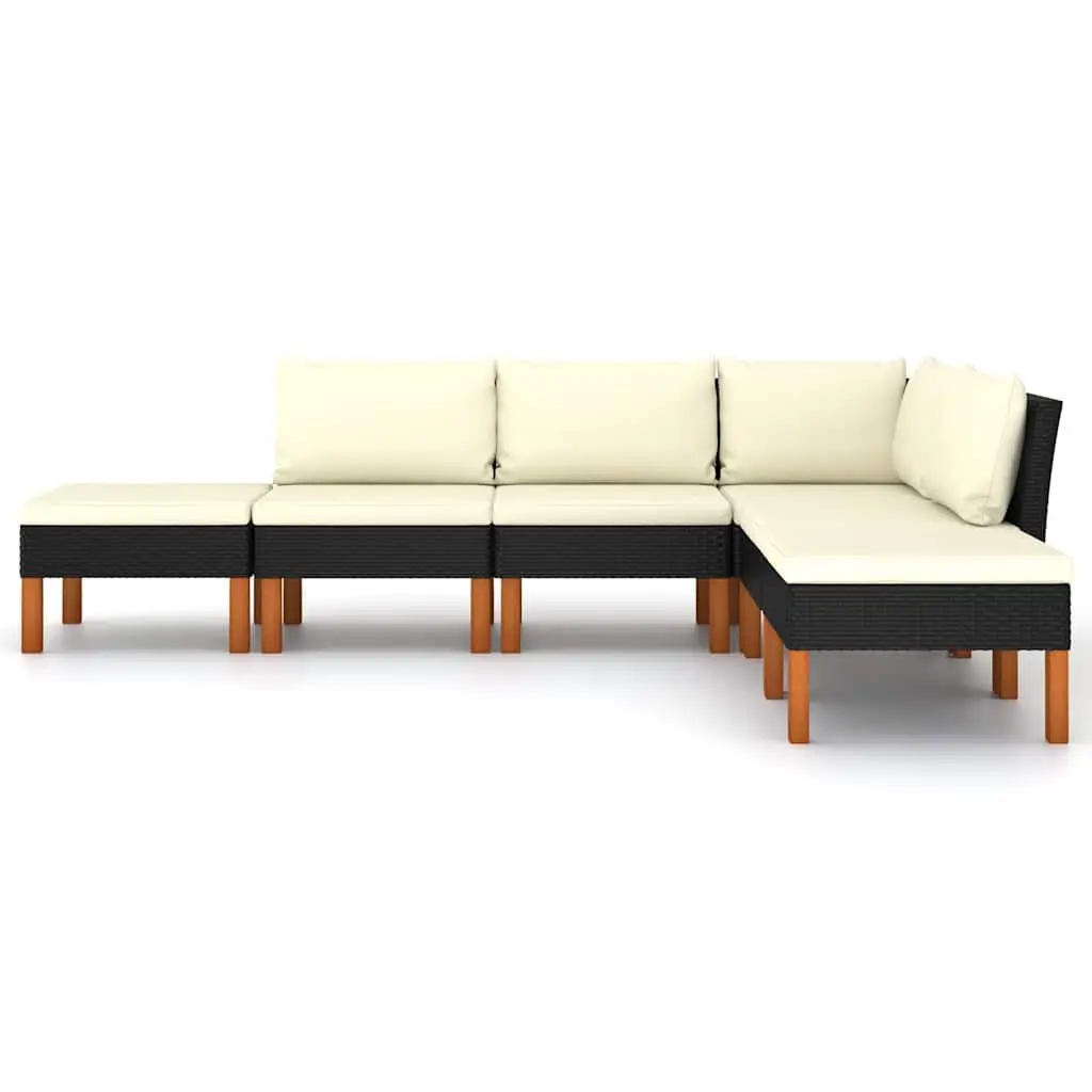 Garden Lounge Set 6 Piece Outdoor Sofa Rattan Furniture with Cushions Black