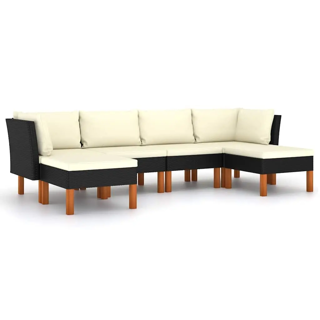 Garden Lounge Set 6 Piece Outdoor Furniture PE Rattan Sofa with Cushions Black
