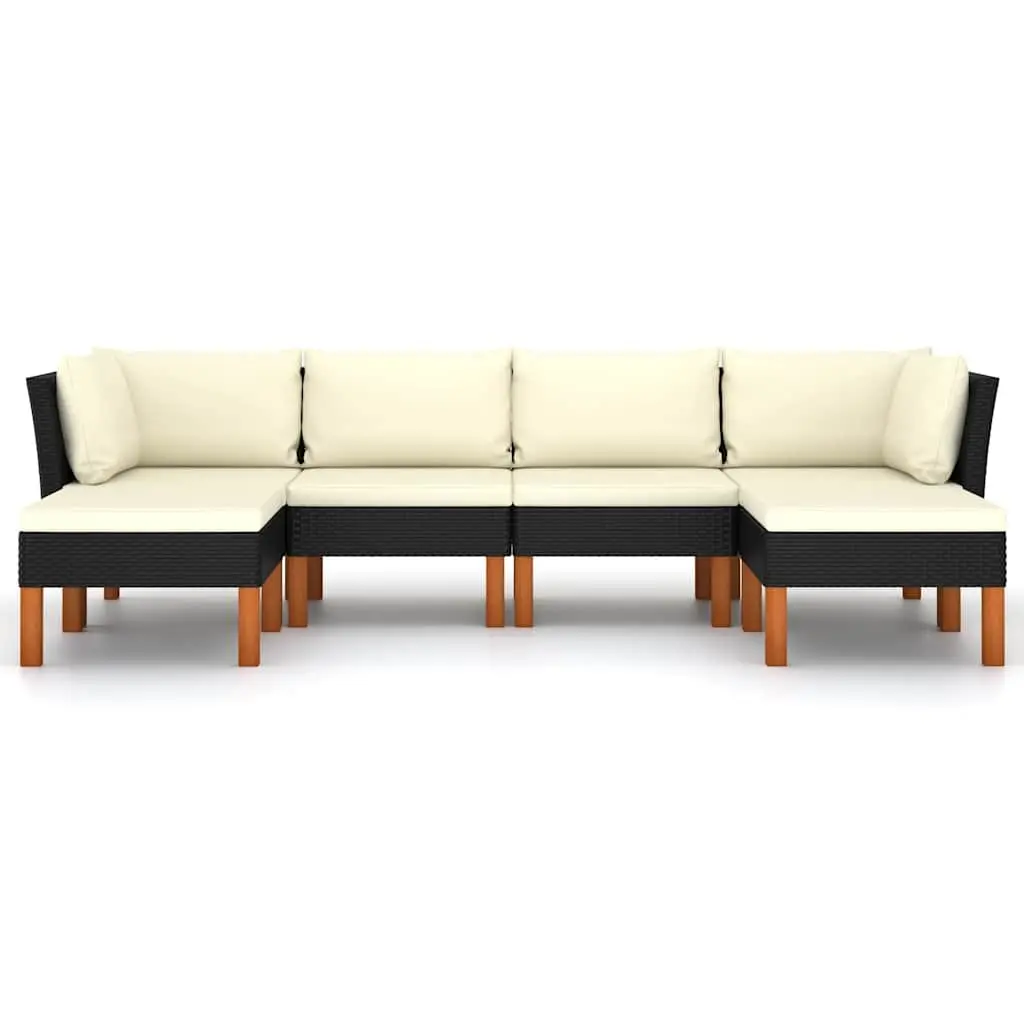 Garden Lounge Set 6 Piece Outdoor Furniture PE Rattan Sofa with Cushions Black