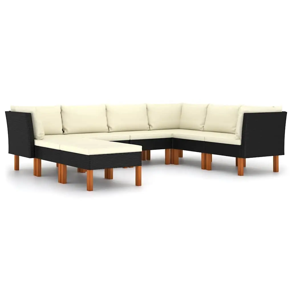 Garden Lounge Set 8 Piece Outdoor Furniture Poly Rattan Sofa Black Cushions
