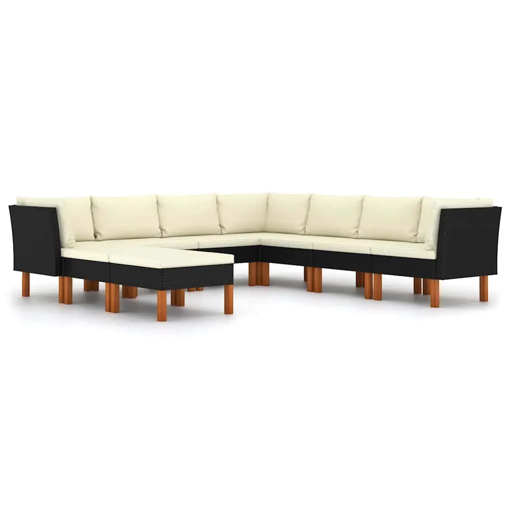 Outdoor Furniture Set 9 Piece Poly Rattan Garden Lounge Sofa with Cushions Black