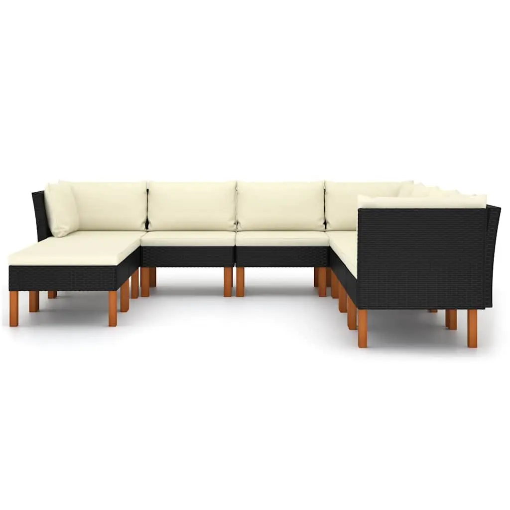 Outdoor Furniture Set 9 Piece Poly Rattan Garden Lounge Sofa with Cushions Black
