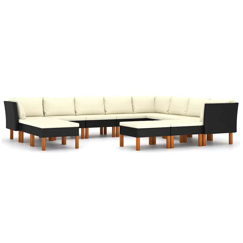Outdoor Sofa Set 12 Piece Black Cushioned Poly Rattan Garden Lounge Furniture