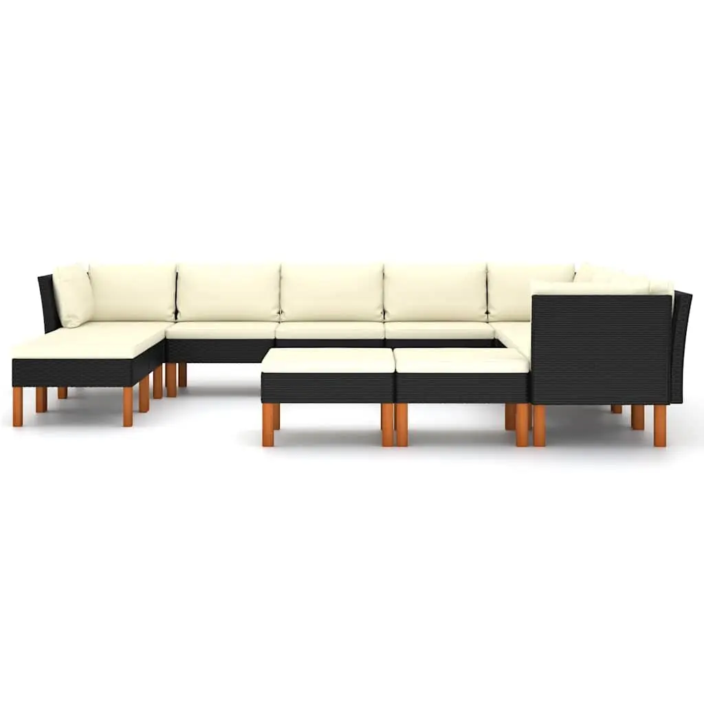 Outdoor Sofa Set 12 Piece Black Cushioned Poly Rattan Garden Lounge Furniture