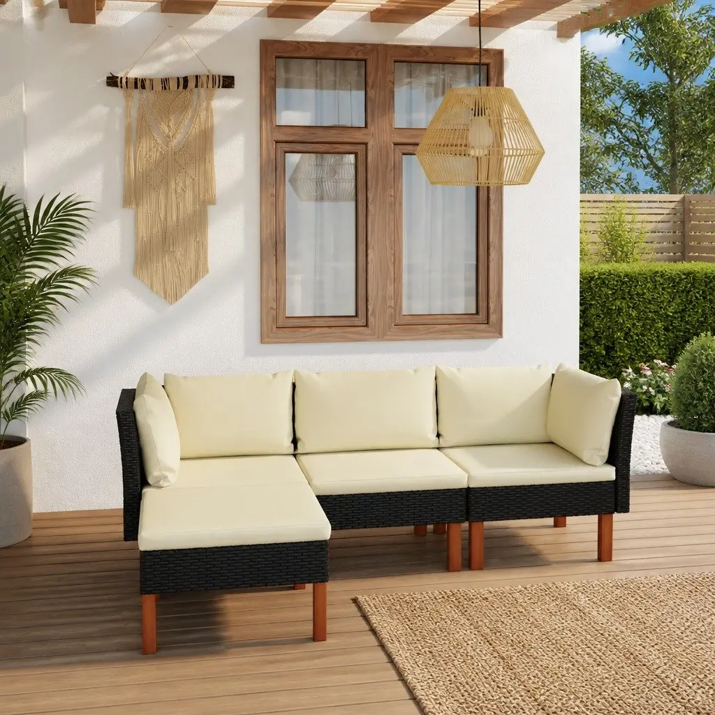 Garden Lounge Set Outdoor Sofa with Cushions 4 Piece Poly Rattan Black