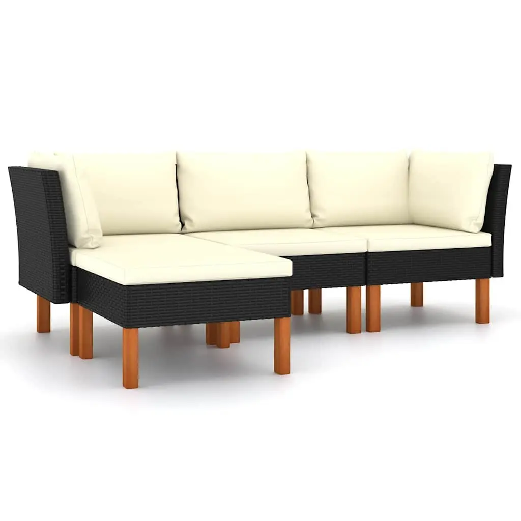 Garden Lounge Set Outdoor Sofa with Cushions 4 Piece Poly Rattan Black
