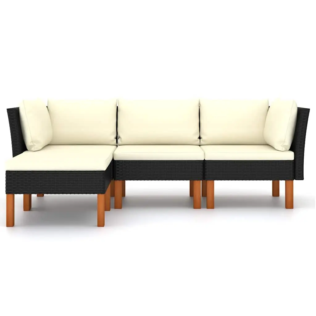 Garden Lounge Set Outdoor Sofa with Cushions 4 Piece Poly Rattan Black