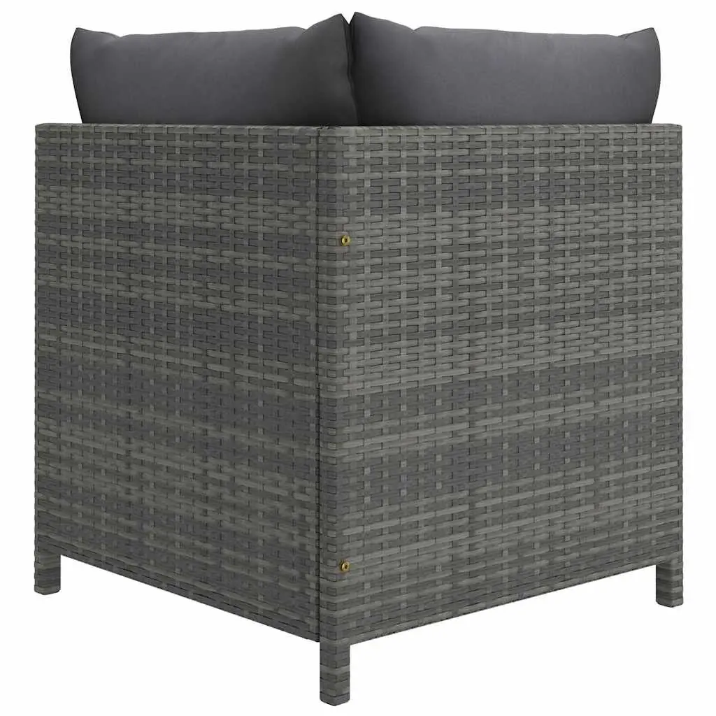 Outdoor Garden Lounge Set Poly Rattan Grey 3 Piece with Cushions Footstool