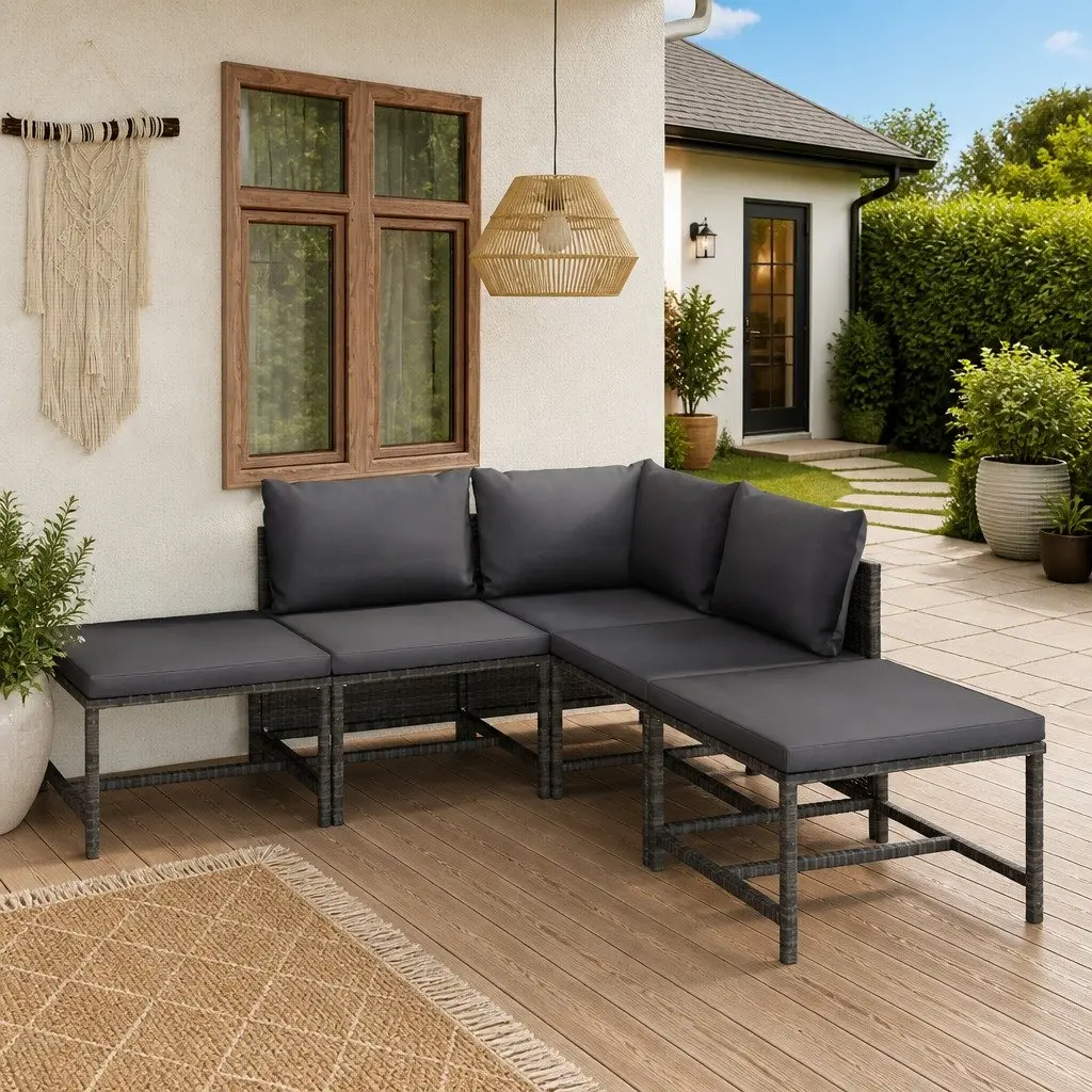 Outdoor Garden Lounge Set 6 Piece Poly Rattan Furniture with Cushions Grey
