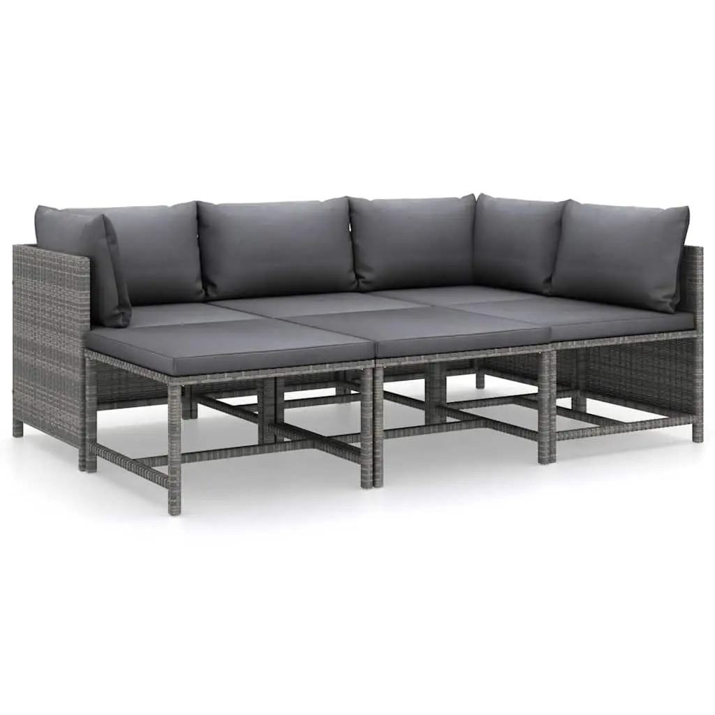 6 Piece Outdoor Furniture Set Modular Poly Rattan Lounge with Cushions Grey