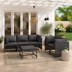 Friendly 6-Piece Poly Rattan Lounge Set - Grey Cushions