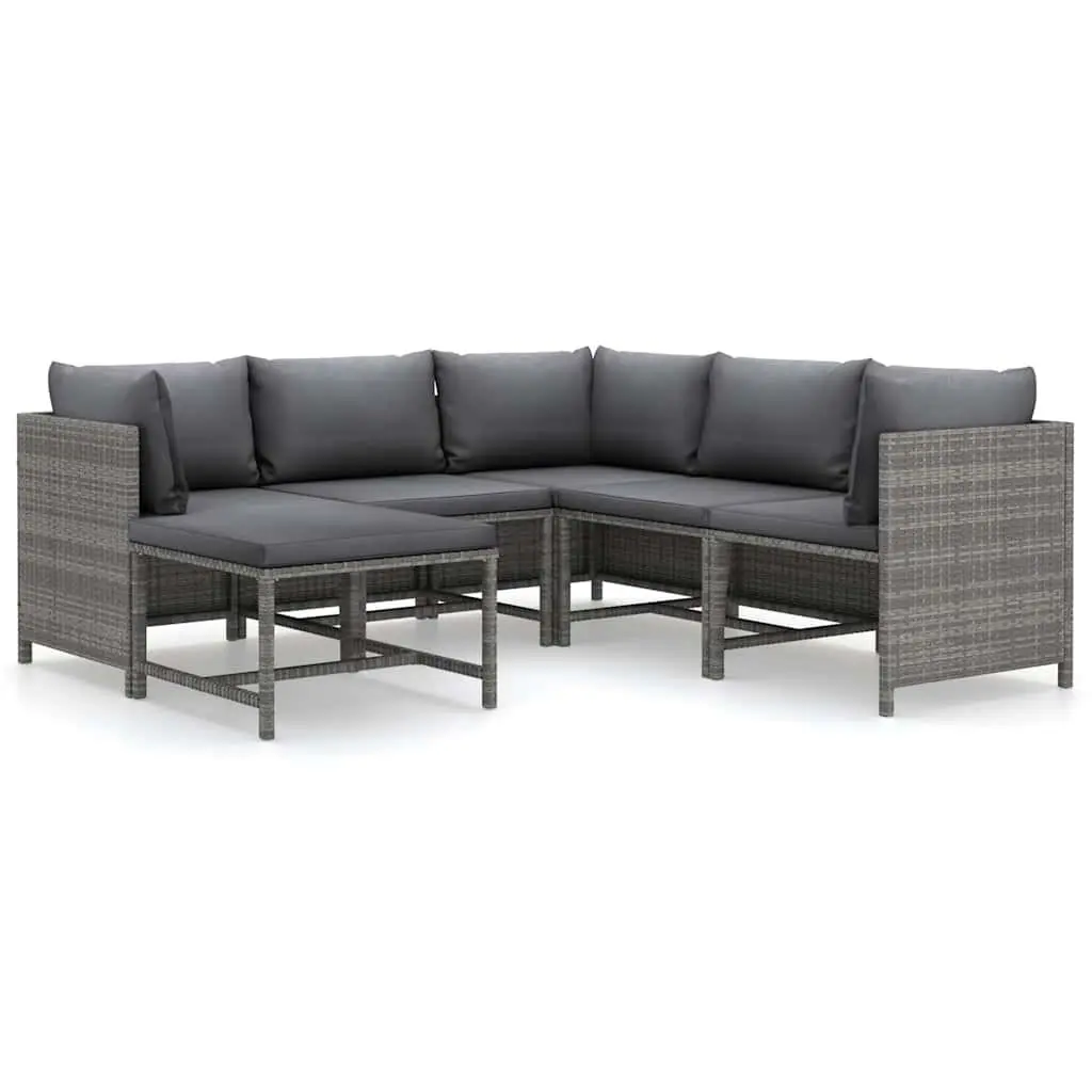 Garden Lounge Set 6 Piece Poly Rattan Outdoor Furniture Grey with Cushions