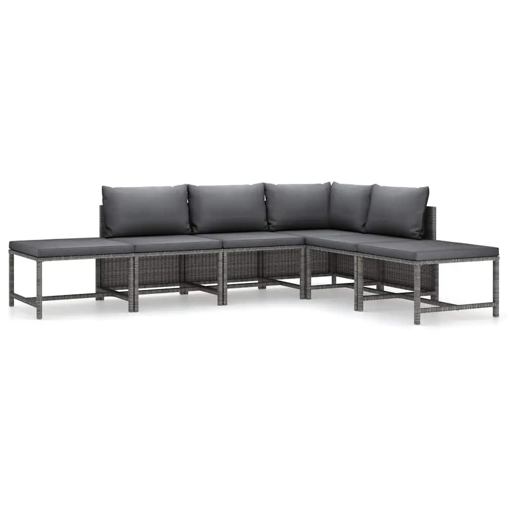 Garden Lounge Set Modular 6 Piece Poly Rattan Outdoor Furniture Grey Cushions