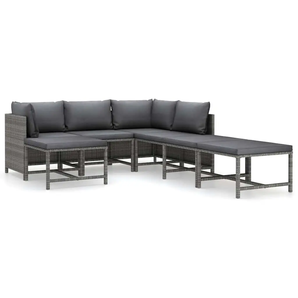 7 Piece Poly Rattan Garden Lounge Set Outdoor Furniture with Cushions Grey