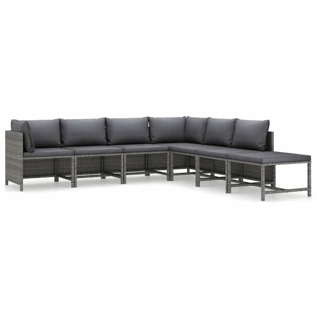 Garden Lounge Set 7 Piece Grey Poly Rattan Outdoor Furniture with Cushions