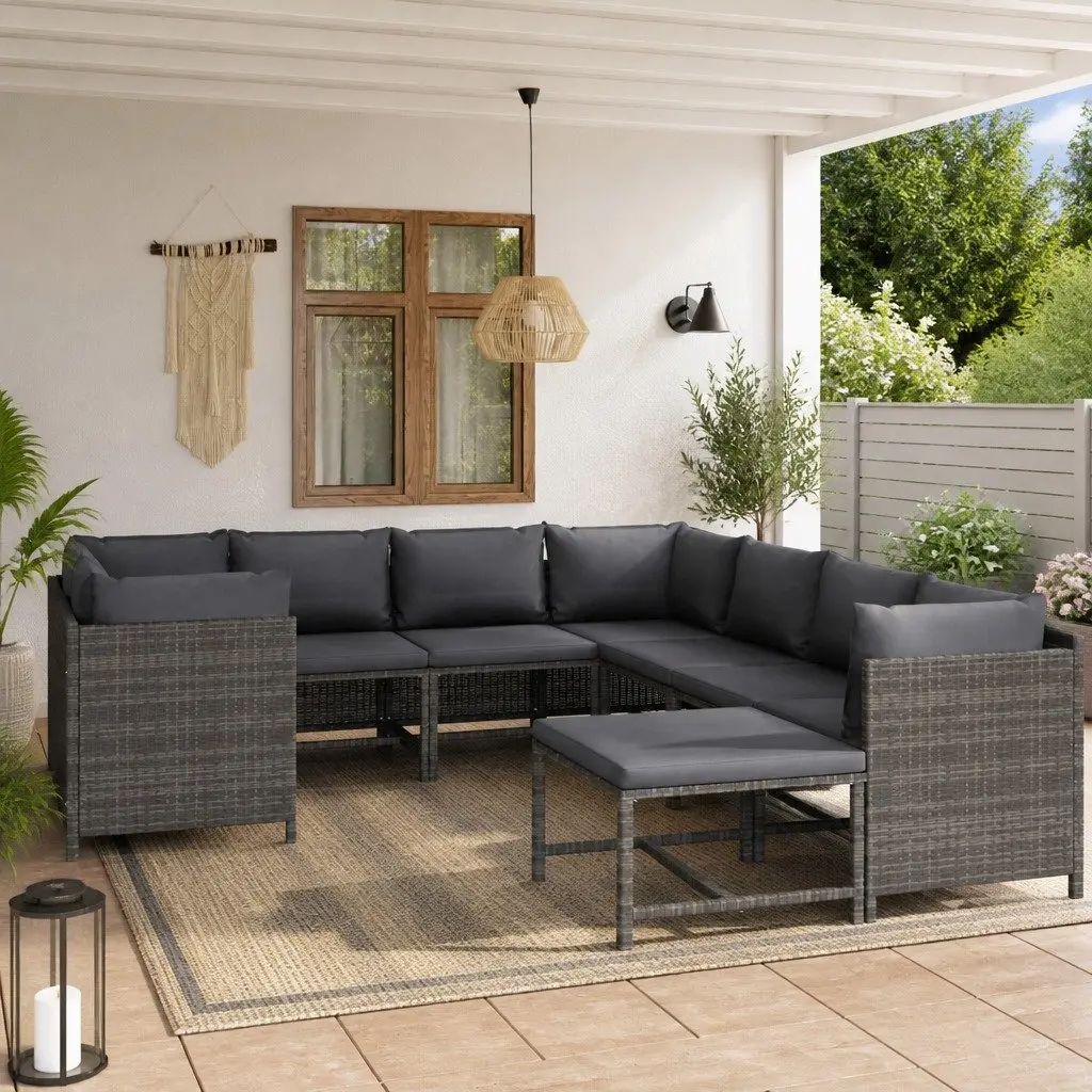 Garden Lounge Set 9 Piece Outdoor Furniture Poly Rattan Grey Modular Sectional