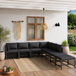Poly Rattan Garden Lounge Set 8 Pieces Grey Outdoor Furniture with Cushions