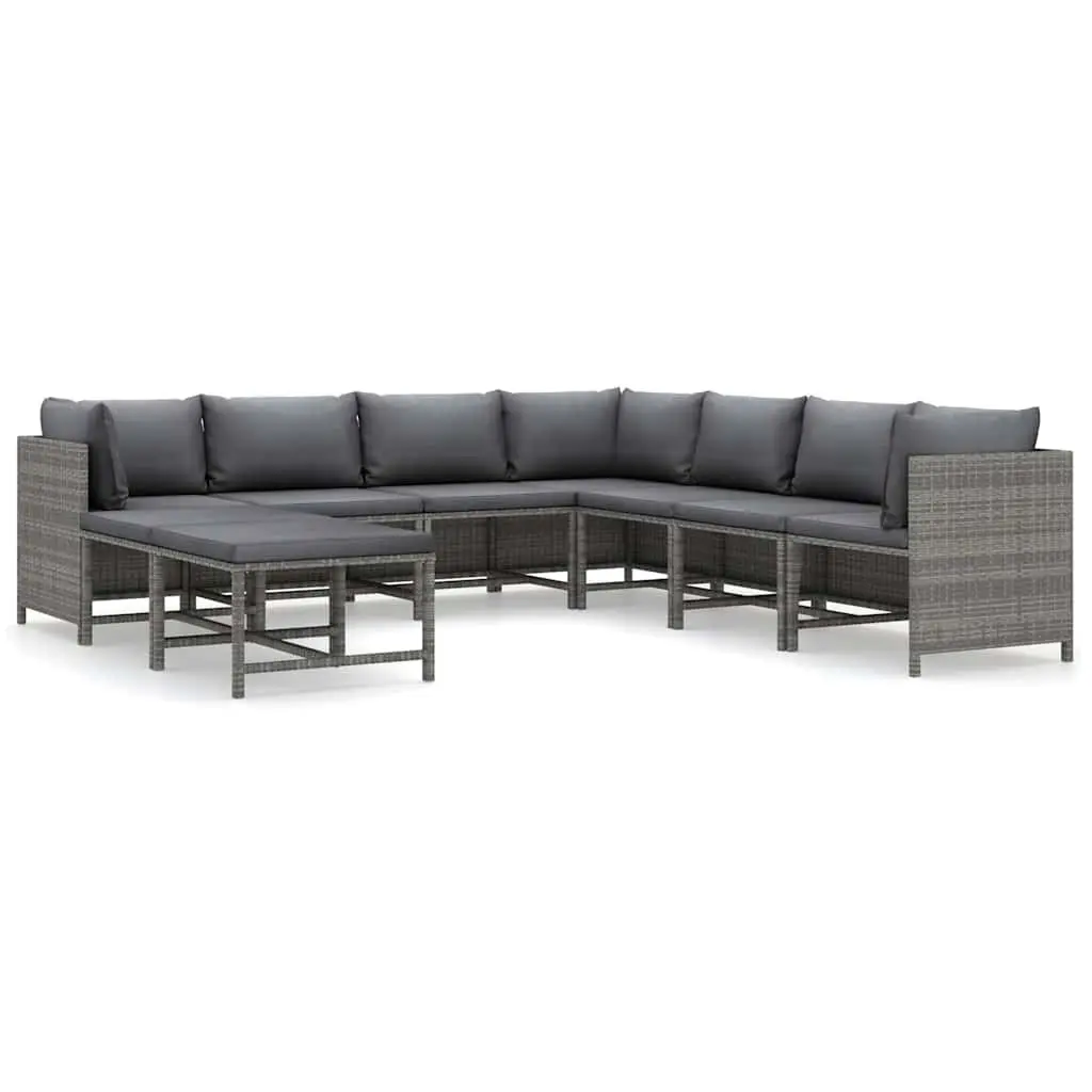 Garden Lounge Set 9 Piece Poly Rattan Outdoor Furniture Grey Cushions Modular