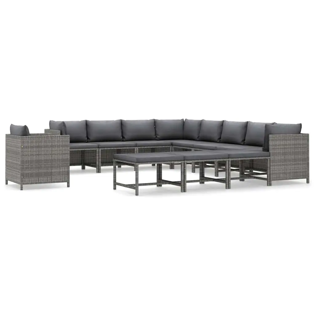 Garden Lounge Set 12 Piece Poly Rattan Outdoor Furniture Grey Modular Cushions