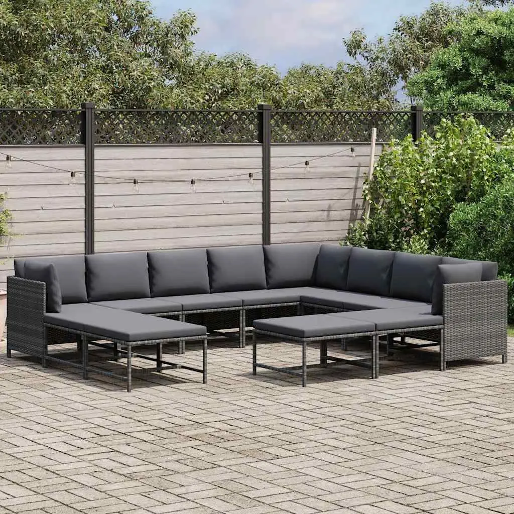 Garden Lounge Set Modular 12 Piece Poly Rattan Outdoor Furniture Grey