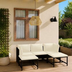 Outdoor Garden Lounge Set 5 Pieces PE Rattan Black Modular Furniture Cushions