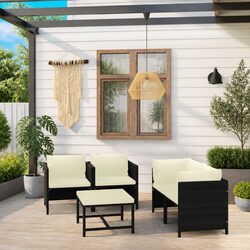Garden Lounge Set 5 Piece Poly Rattan Outdoor Furniture Black with Cushions