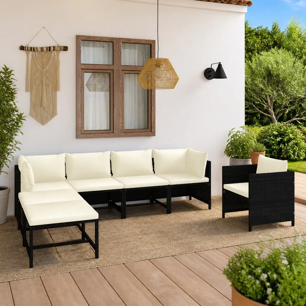 Outdoor Garden Lounge Set Modular 7 Piece Poly Rattan Furniture Black Cushions