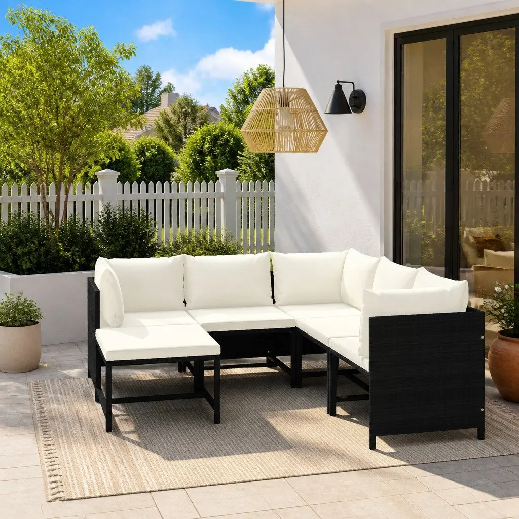 Outdoor Garden Lounge Set Poly Rattan Furniture 6 Piece Black