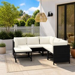 Outdoor Garden Lounge Set 6 Piece Poly Rattan Furniture with Cushions Black